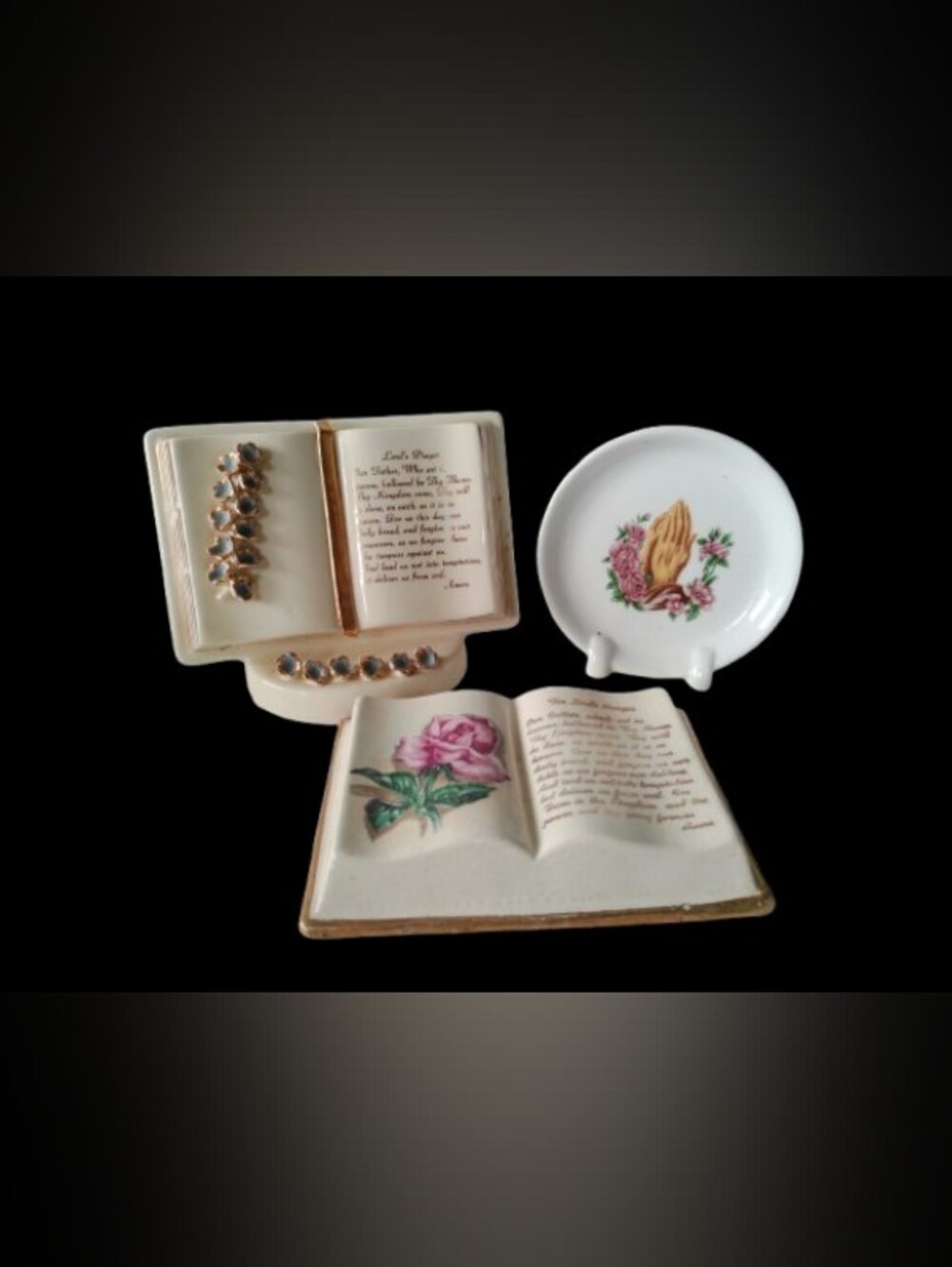 Ceramic Decorative Prayer Book Trio with Floral Motifs